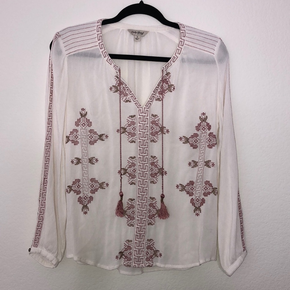 ✖️SOLD✖️Lucky Brand Embroidered Peasant Top - Picture 4 of 7